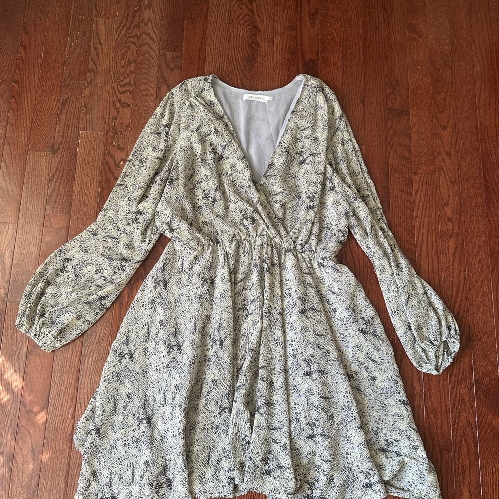 Floret Studios Boho Floral Mini Dress | Long Sleeve Flowy Spring Dress | XL